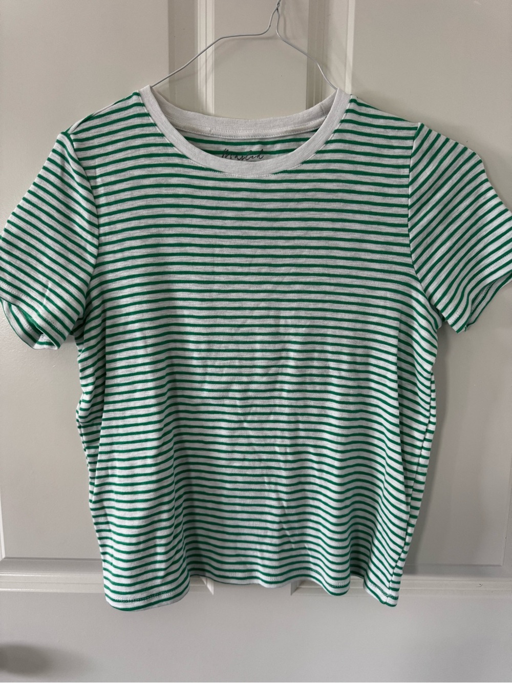 Marled White and Green Striped Short Sleeve Tee